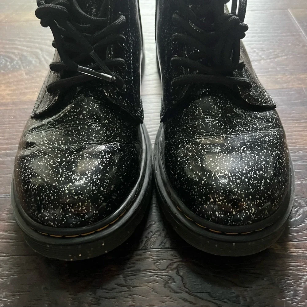 Dr martens doc black glitter lace up combat boots shoes 1460j 5L 4M 36EU